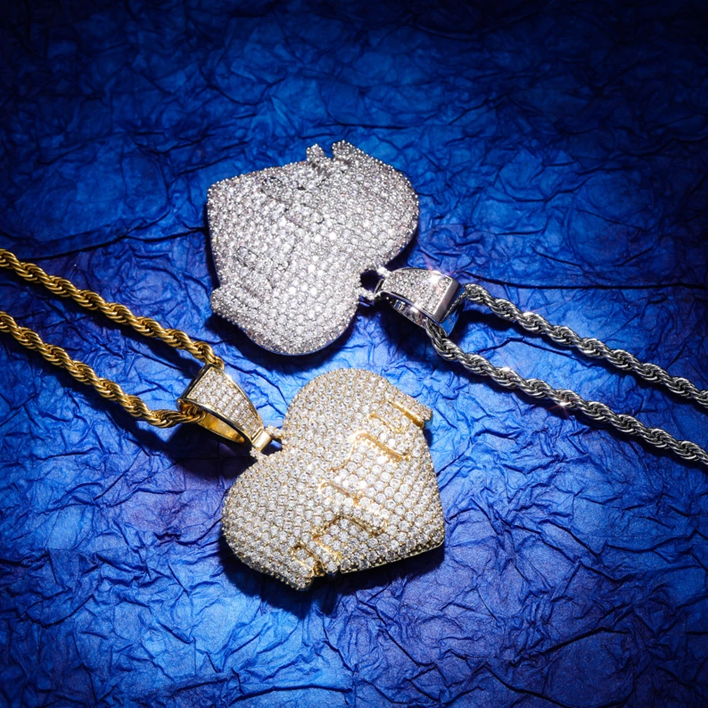 

New Melting Heart Pendant Necklace With Stainless Steel Rope Chain Gold Iced Out AAA+ Cubic Zircon Hip Hop Rock Jewelry
