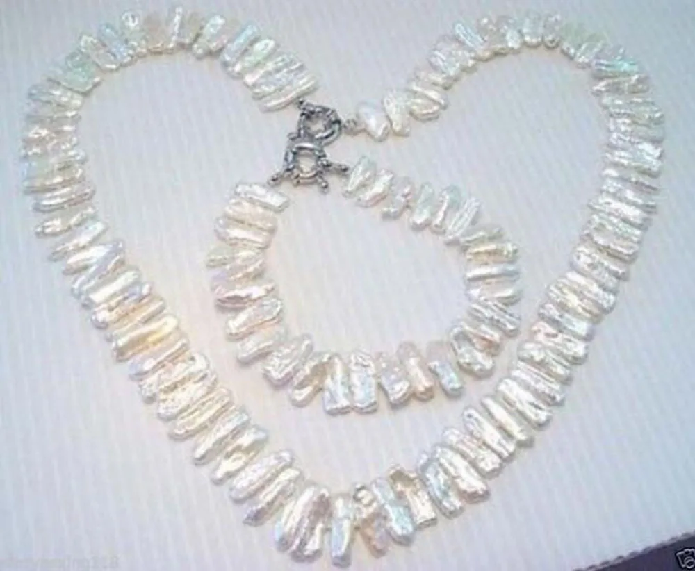 Бесплатная доставка оптовая цена + белый Biwa Жемчужное ожерелье браслет набор