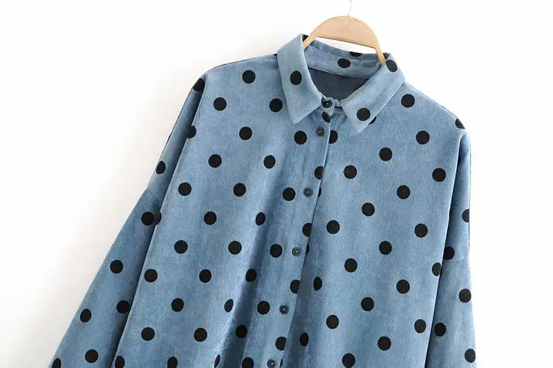 Женская Вельветовая блузка в горошек с длинным рукавом и отложным воротником