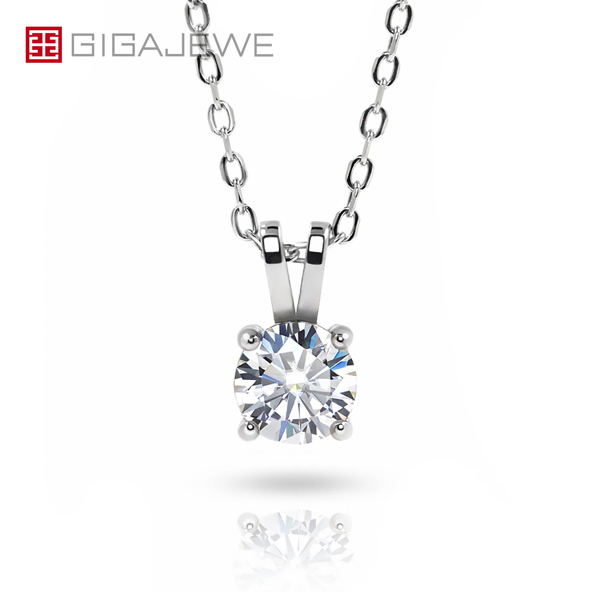 GIGAJEWE 0.8ct 6 мм EF круглое 18K покрытое белым золотом 925 Серебряное ожерелье Moissanite