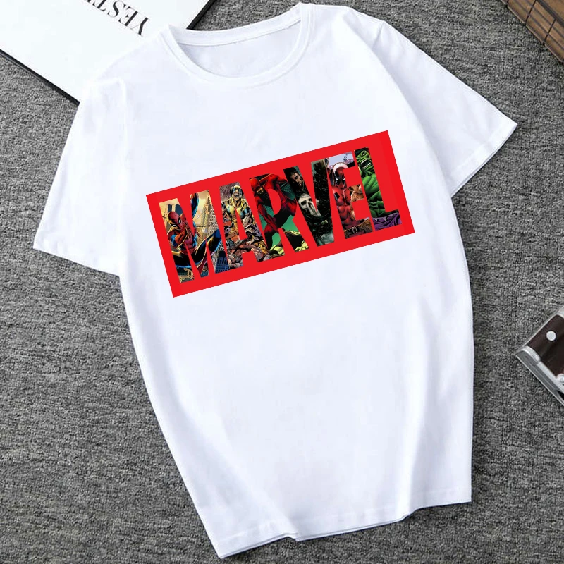 Showtly MARVEL студий белая футболка Капитан Америка Железный паук короткий рукав Vogue
