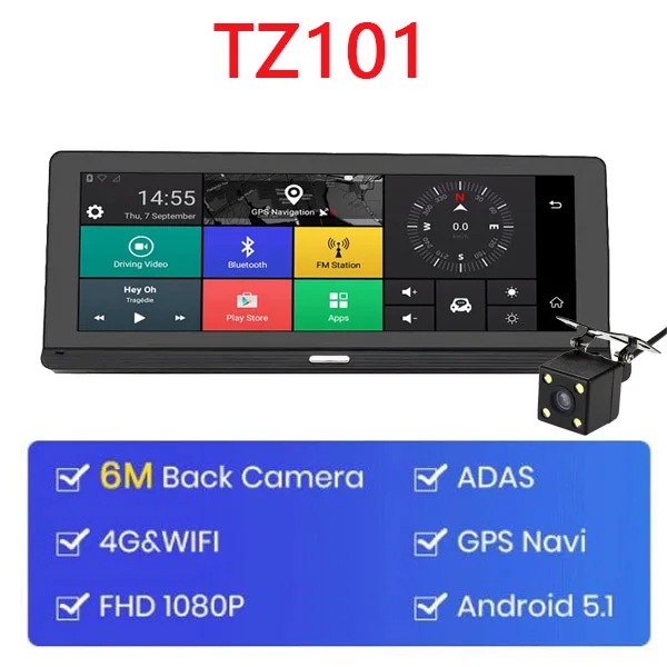 Автомобильный видеорегистратор QUIDUX " ips 4G Android, камера с gps навигацией, ADAS Full HD 1080 P, Автомобильный видеорегистратор с камерой заднего вида - Название цвета: TZ101