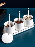 new european style ceramic seasoning pot set 4 piece set seasoning pot with lid spoon salt msg chicken essence seasoning box