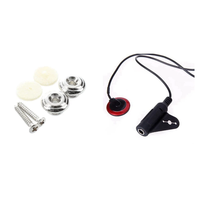 

2 шт., кнопка ремешка с крепежным винтом для гитарного мандолина, серебристый и 2 шт., пьезоконтактный пикап Miniphone