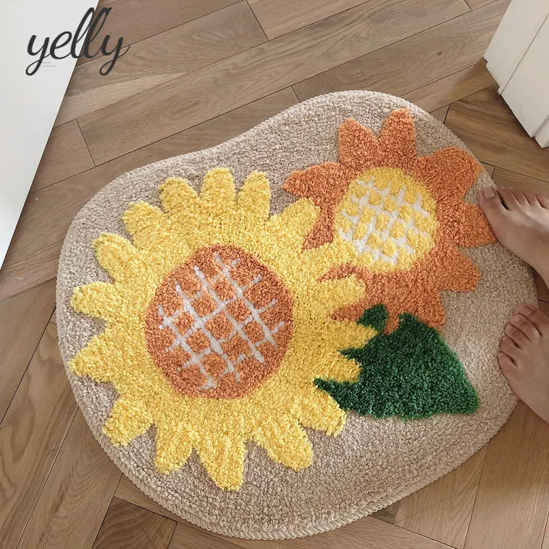 

Nordic Non-slip Carpet Area Rugs Sunflower Bedroom Floor Mats Easy Clean Welcome Doormat home decoration Cute Bathroom Rug