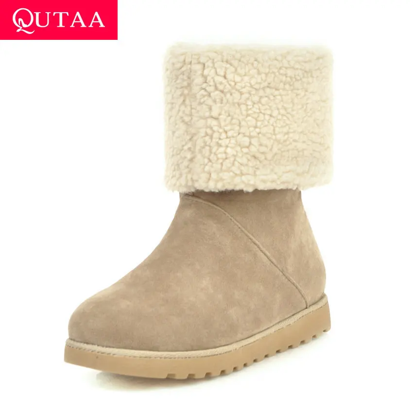 Женские ботинки на танкетке QUTAA зимние теплые до середины икры низком каблуке с