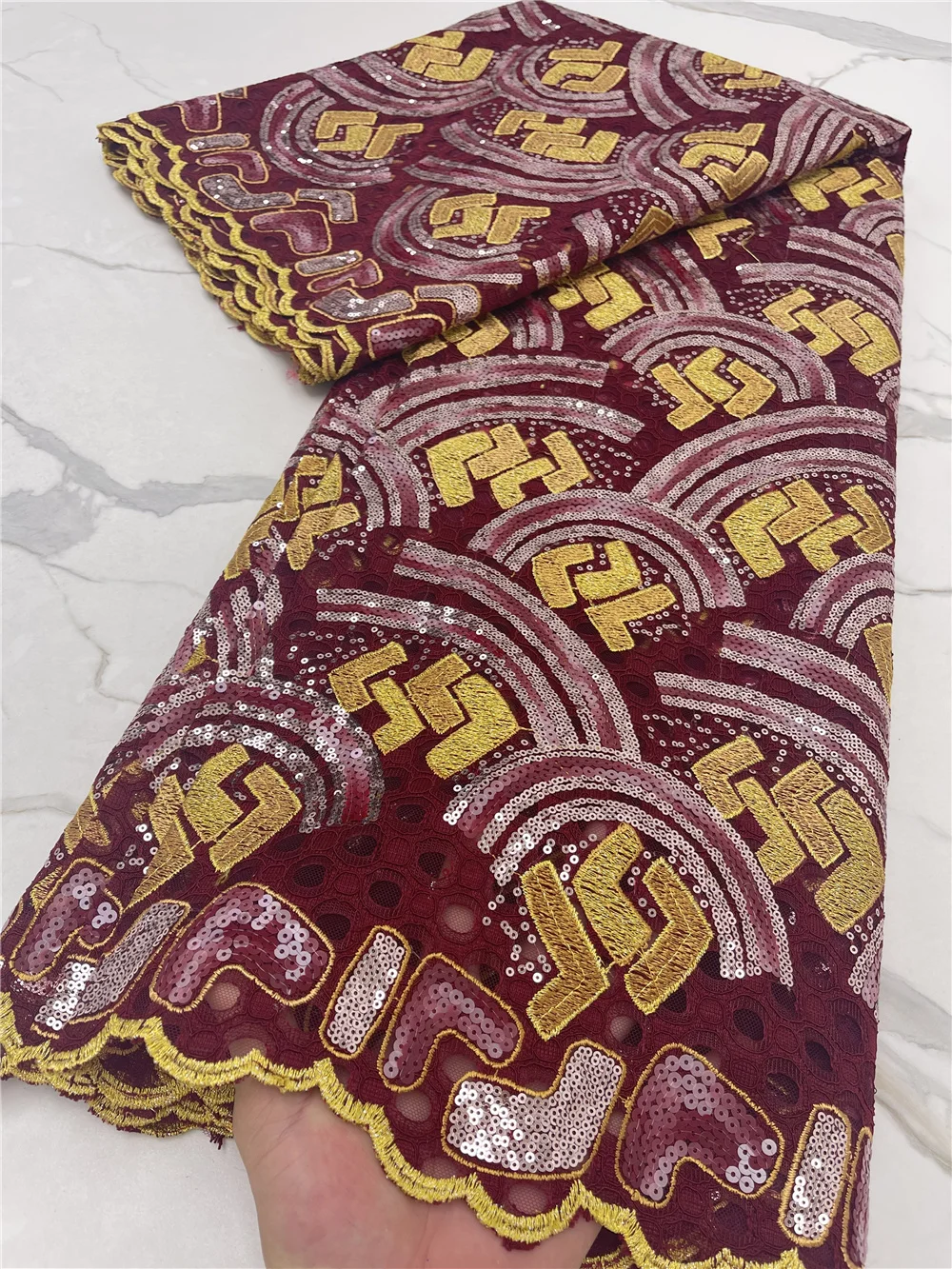 

PGC African Lace Fabric With Sequins Embroidery Nigerian French Lace Fabric 2021 High Quality Wedding Lace For Dress YA4328B-2