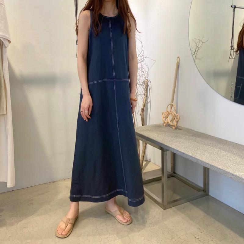 Женское длинное платье-майка из хлопка и льна летнее яркое ТРАПЕЦИЕВИДНОЕ