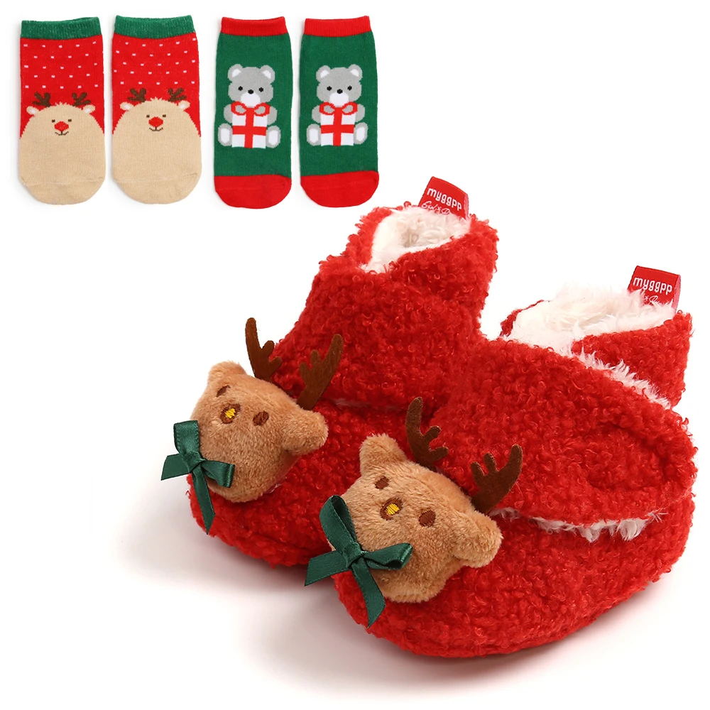 

Cartoon christmas warm shoes with 2 pairs of socks