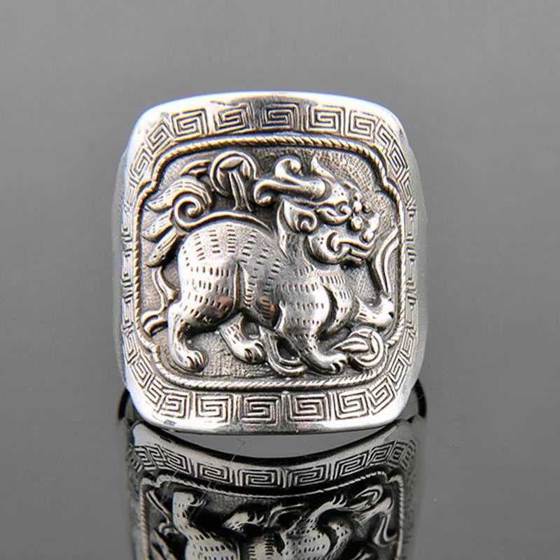 

Original design Thai silver opening adjustable ring Chinese retro culture exaggerated domineering male and female silver jewelry