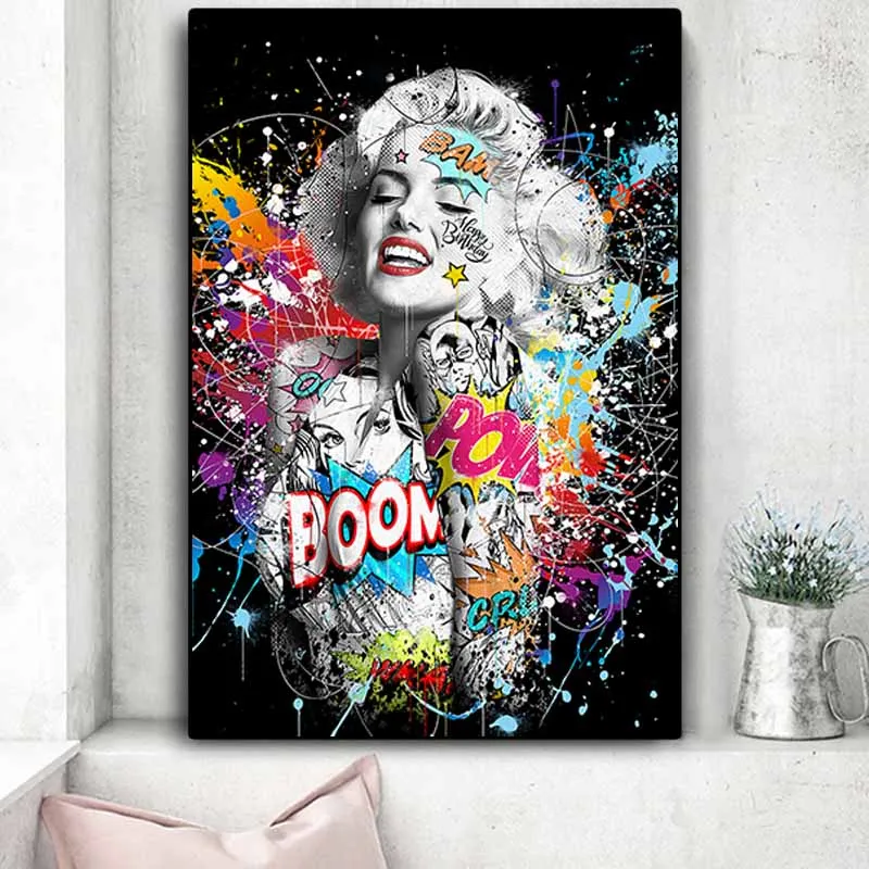 

Black White Graffiti Street Art Marilyn Monroe Portrait Art Prints Pop Art Poster Sexy Canvas Wall Pictures for Home Decor