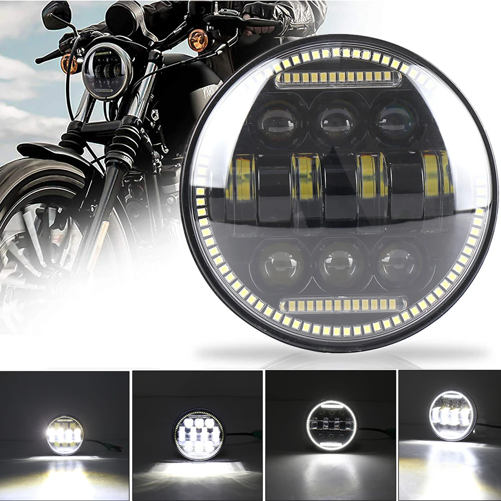 

5,75 светодиодные мотоциклетные фары в сборе, противотуманные фары «ангельские глазки», дальний и ближний свет, лампы ДХО, фары для Harley Dyna ...