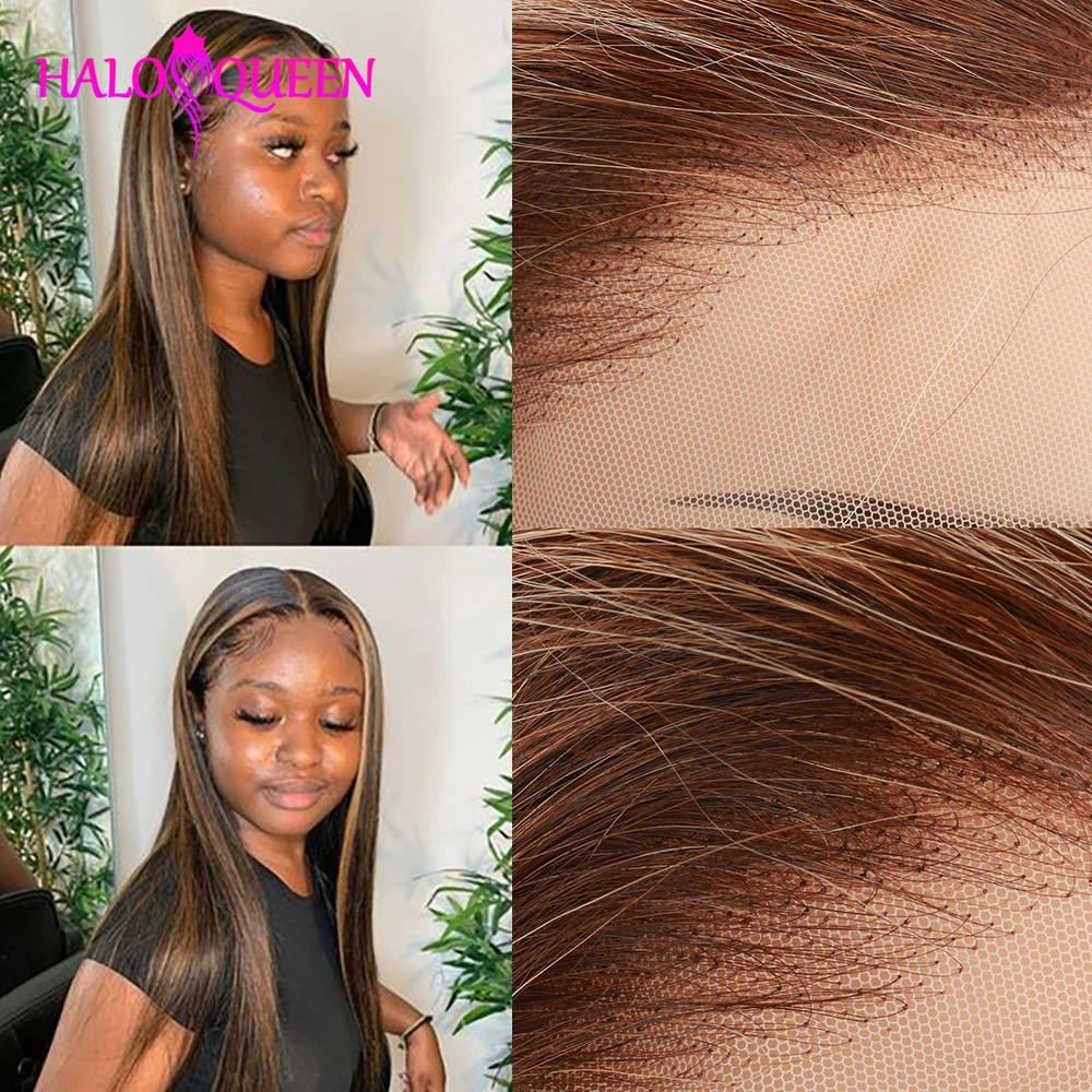 P4/27 Highlight Straight Lace Front Wig Human Hair Wigs Frontal Blonde Ombre Brown Colored Prepluck Remy | Шиньоны и парики