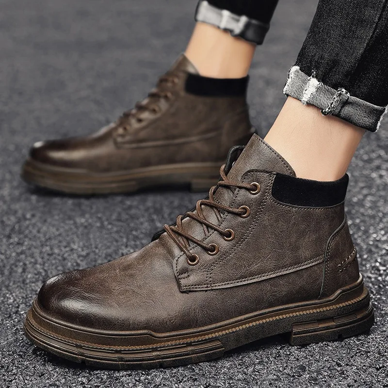 Мужская обувь Pop осень-зима ранняя с высоким берцем в британском стиле мужская