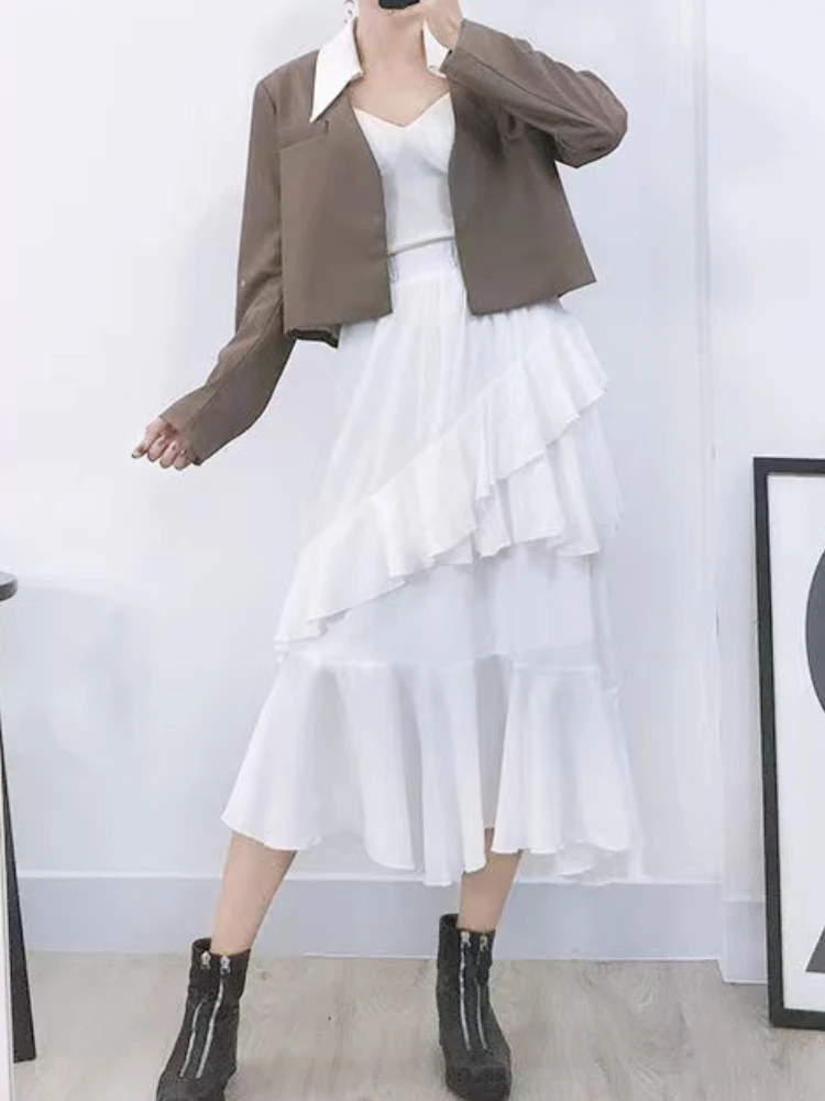 Женская шифоновая юбка с каскадными рядами длинная трапециевидная до середины