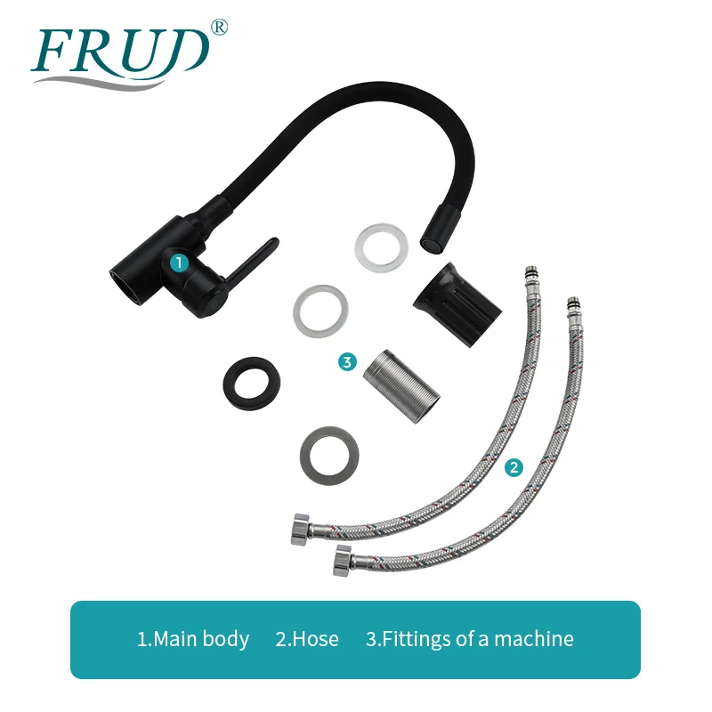 

FRUD Kitchen Faucet Stainless Steel Random Bending Rotatable Hot and Cold Water Tap Silicon Hose Easy Twisted Blackened Faucets