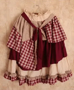 

Plaid Pleated Skirt Japanese Cotton Kawaii Lolita Skirts Autumn Winter Mori Girl Lace Up Skirt Women Multi Layer Vintage