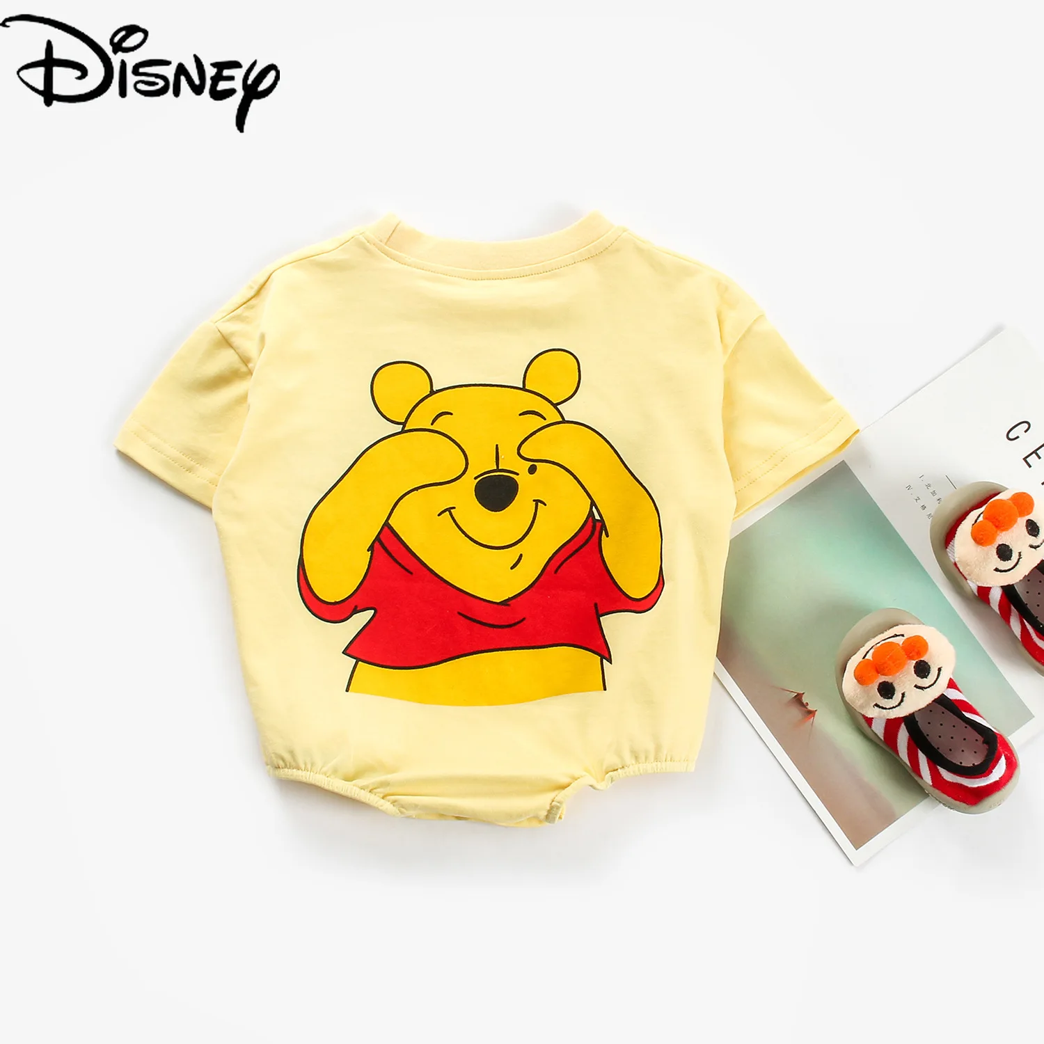 

Disney Pooh bear baby jumpsuit summer baby triangle romper bag fart clothes 100% cotton romper 0-2 years old