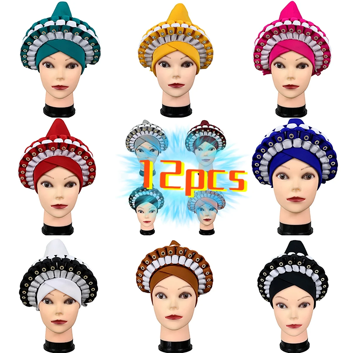 

1 Dozen High Quality Newest Elegant Turban Hats Women Cap Beaded For India Scarfs Head Wrap Headband Girl Hair Accessories Lady