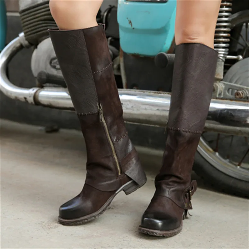 Женские сапоги до колена из натуральной кожи на платформе | Обувь
