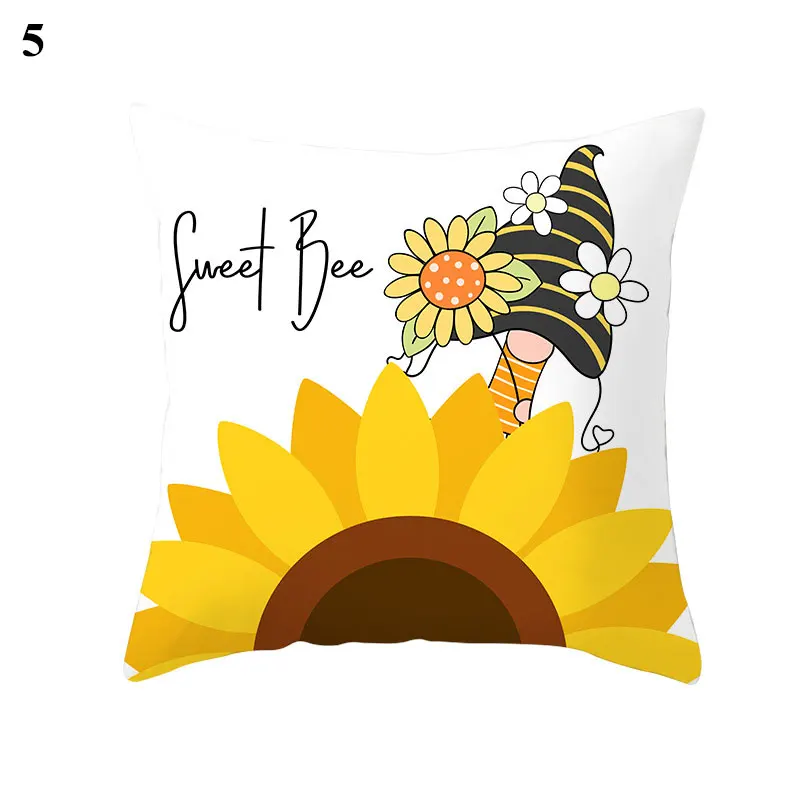 

Cute Sunflower Pattern Cushion Cover Happy Bee Pillow Case Sofa Decorative Pillowcases Pillow Covers for home Decor 45*45CM