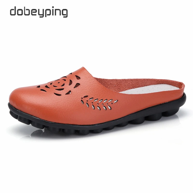 dobeyping Breathable Summer Shoes Woman Genuine Leather Flats Women Cut Outs Women's Loafers Female Solid Shoe Large Size 35-44