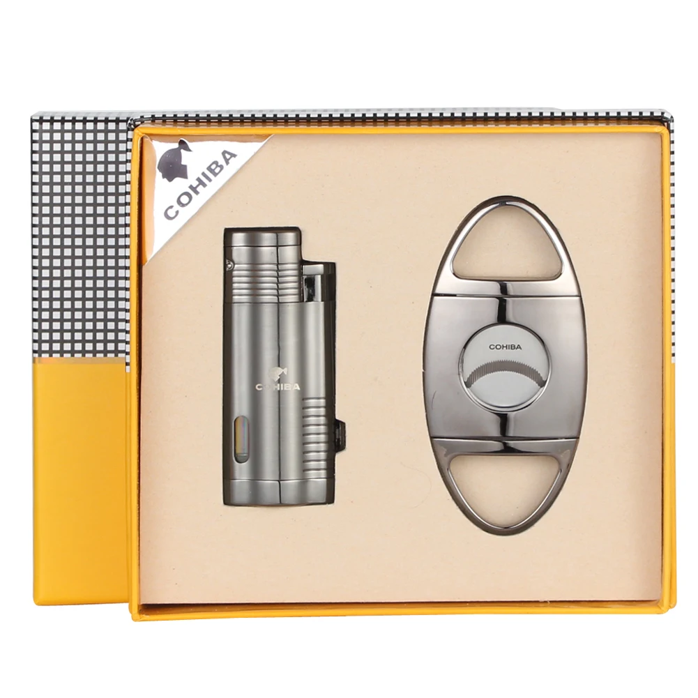Ветрозащитная Зажигалка COHIBA Power 3 Jet набор резаков для сигар металлические