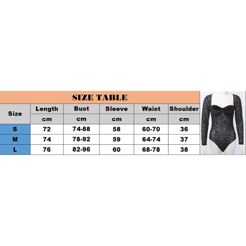 

Womens Leopard Square Neck Bodysuit Long Sleeve Romper Lingerie Jumpsuit Leotard