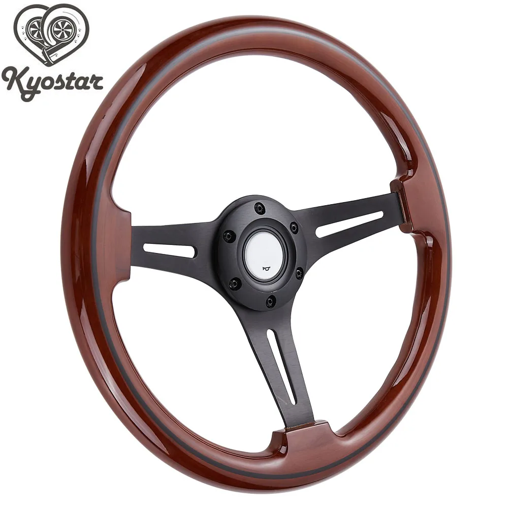 14 &quotRacing Car Руль с алюминиевой спицей 350 мм коричневый дерево зерна Универсальный