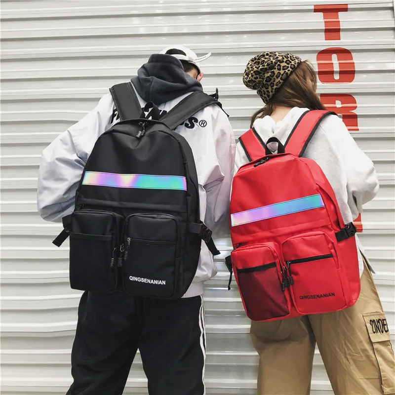 

2021 New Designed Women School Backpack Bags Oxford Reflective Stripe Men's Laptop Backpacks Large Capacity Travel Bagpack