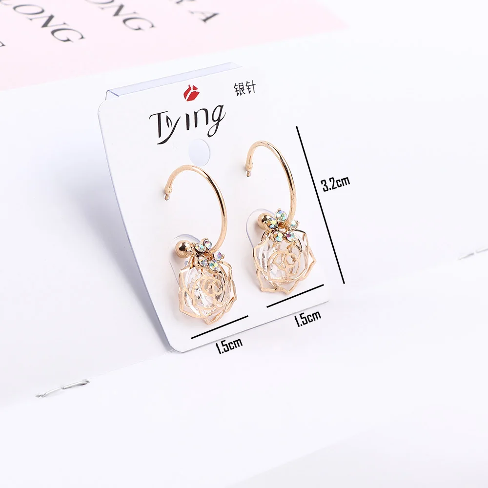 Shiny Fashion Earring Jewelry Rhinestone Rose Drop Earrings For Women Korea Hollow Crystal Flower 1 Pai | Украшения и аксессуары