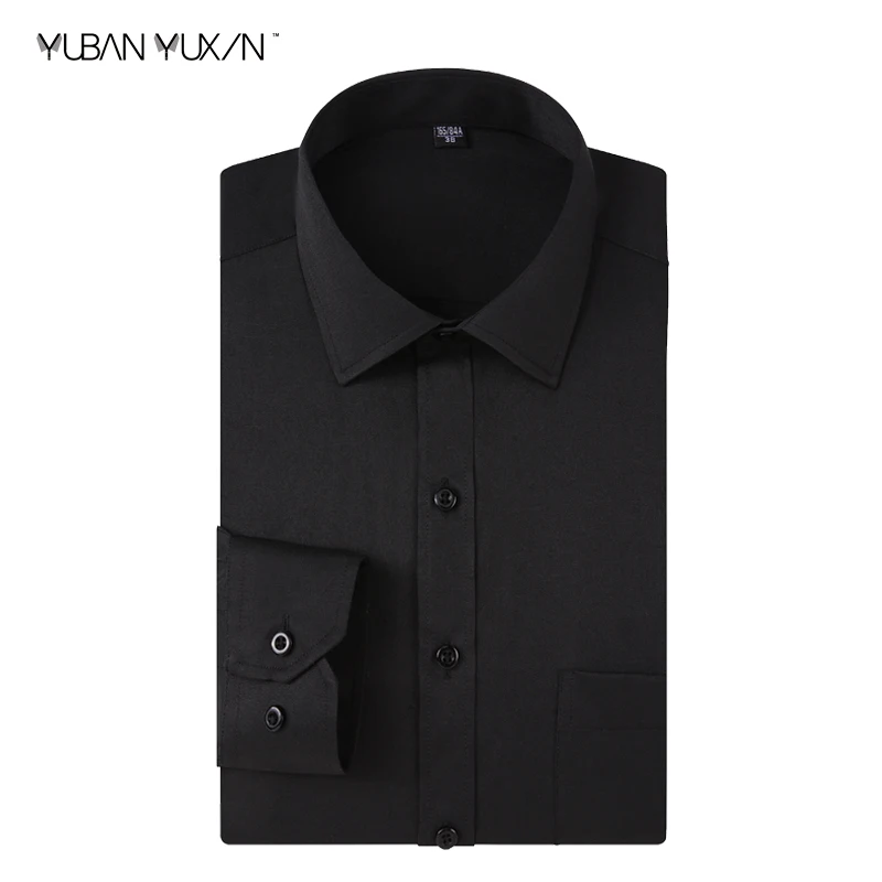 

YUBANYUXIN Men Spring Autumn 40% Cotton Business Black Solid Color Dress Shirt S-8XL Sweat Absorbent Long Sleeve Slim Shirts