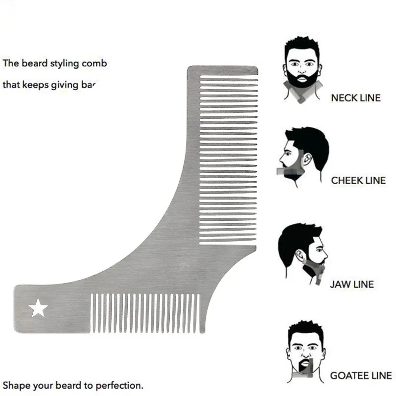 

Men's Beard Shaping Tool Stainless Steel Trimming Shaper Template Guide for Shaving or Stencil With Full-Size Comb for Line Up
