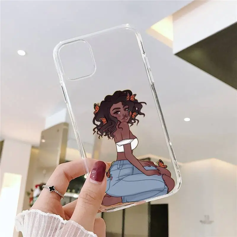 

make money Girls Black Women Art Phone Case Transparent for iPhone 6 7 8 11 12 s mini pro X XS XR MAX Plus SE cover funda