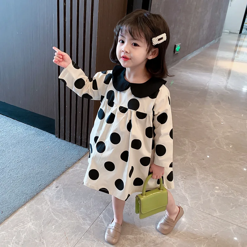 

Beige Dots Spring Summer Girls Dress Kids Teenagers Children Clothes Outwear Special Occasion Long Sleeve High Quality