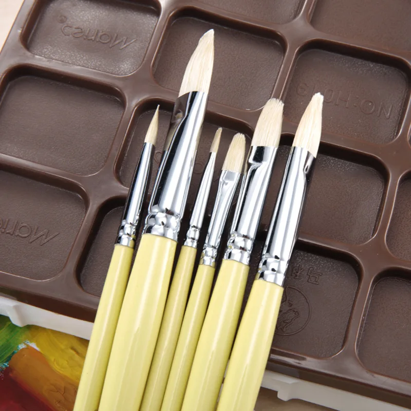 

6 шт. стирка Щетинная кисть картина маслом кисточки для гуаши Студенческая учебная щетка длинный стержень кисти комплект, принадлежности дл...