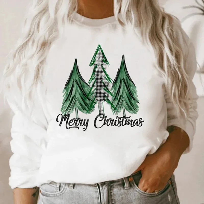

Tees for Women Print Plaid Tree New Year Holiday Merry Christmas Clothes Lady Tops Clothing Female Winter Clothes Women Hoodie