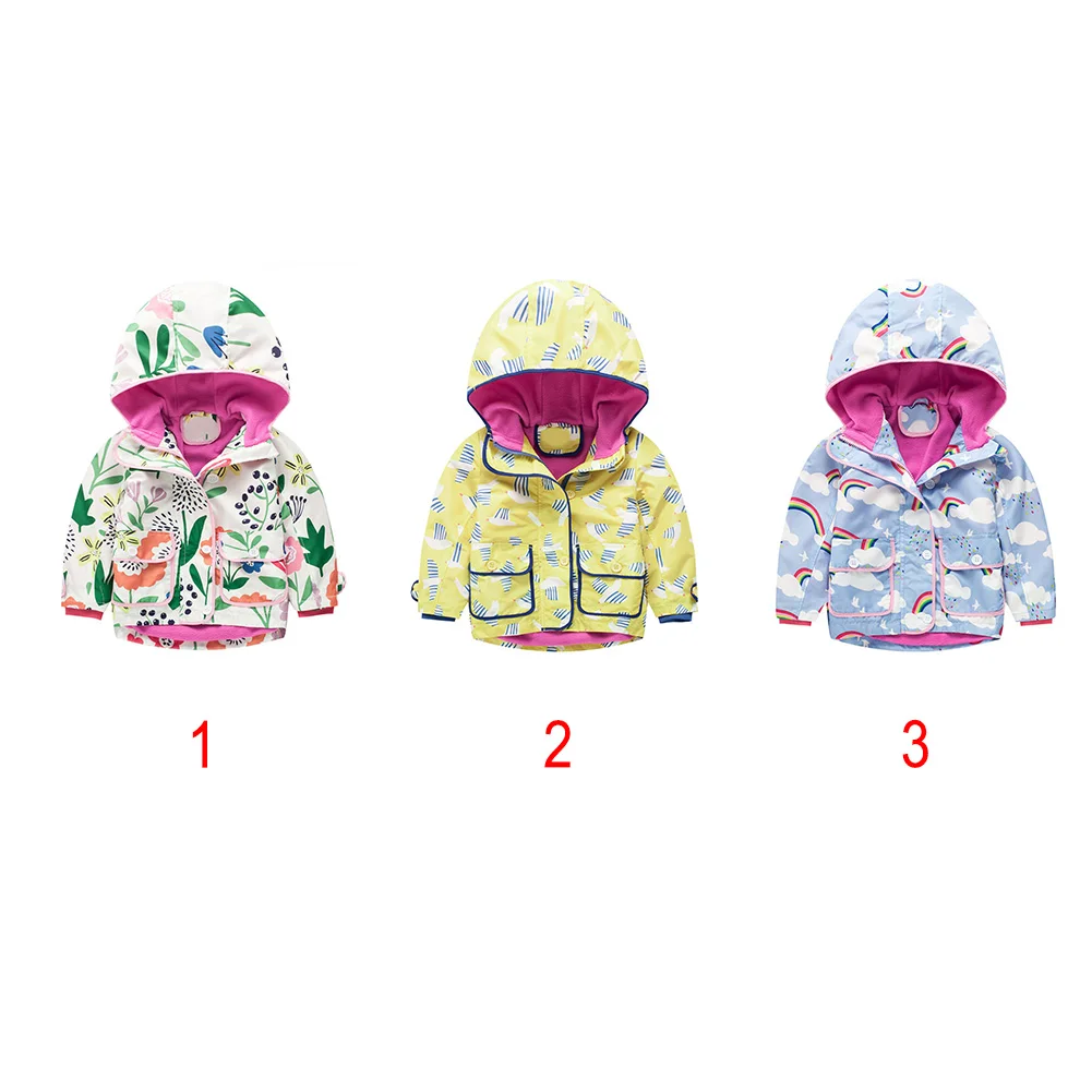 Новые осенне зимние топы с капюшоном и принтом для маленьких девочек пальто на