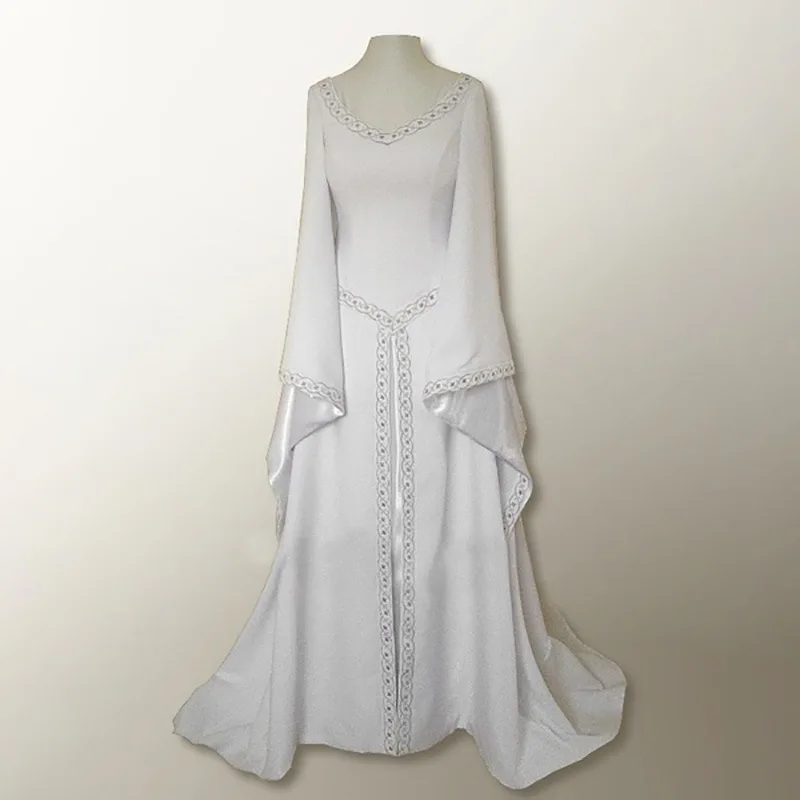 

WEPBEL Women's Vintage Embroidered Dress Spring and Autumn O-Neck Long Sleeve Slim Fit High Waist Slit Stitching Dress