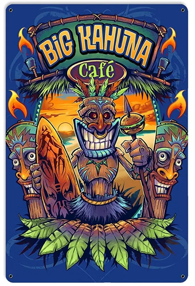 

Big Kahuna Tiki Metal Tin Sign Wall Art Decor for Living Room Vintage Art Coffee Bar Signs Home Decor Gifts Decoration