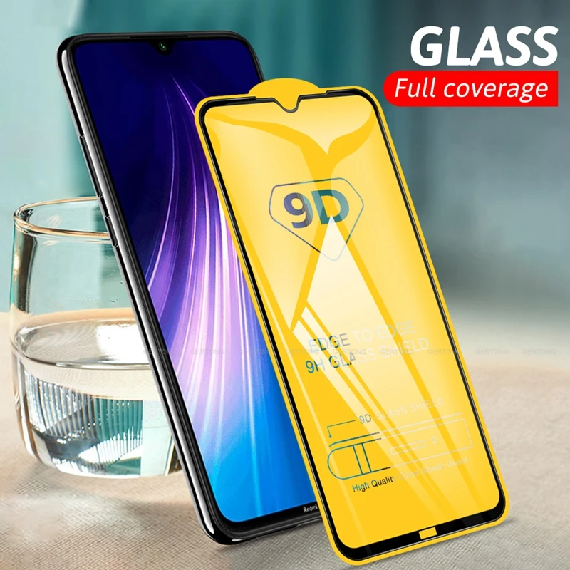 Закаленное стекло 9D для Xiaomi Redmi Note 8 Pro 2 шт. защита экрана HD полное покрытие пленка