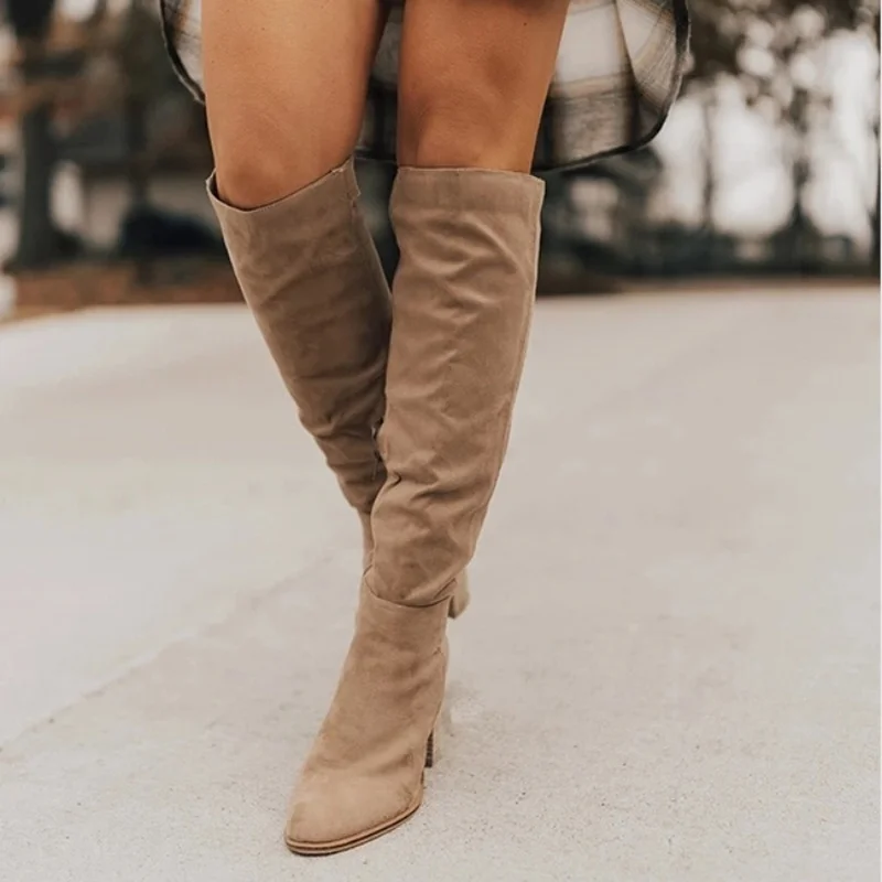 

Women's Knee High Boots Retro Riding Boot Sexy High Heels Solid Color Suede Pumps Autumn Winter Women Boots Size 43 Women Shoes