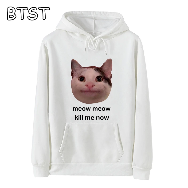 Womens Hoodies Polite Cat Meow Meow Kill Me Now Print Sweatshirt Women Korean Kawaii Hoodie Comfortable Gothic Aesthetic Hoodie