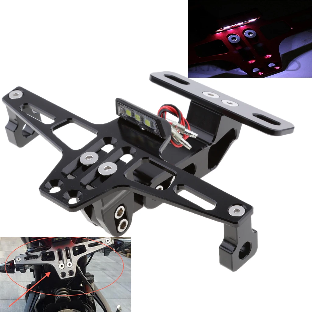 Universal CNC Adjustable Motorcycle License Plate Frame Holder Bracket w/ Light Black | Автомобили и мотоциклы