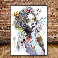 nordic girl with flowers abstract canvas art girl with butterfly wall posters pop art wall art for living room home decor
