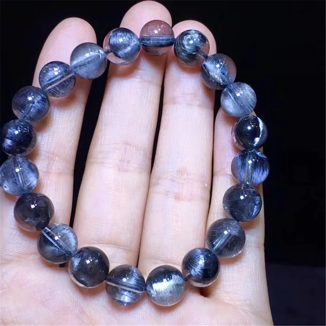 

Натуральный Серебряный Платиновый рутилированный кварцевый браслет от брукит 10 мм для женщин и мужчин, восстанавливающие богатство хруста...