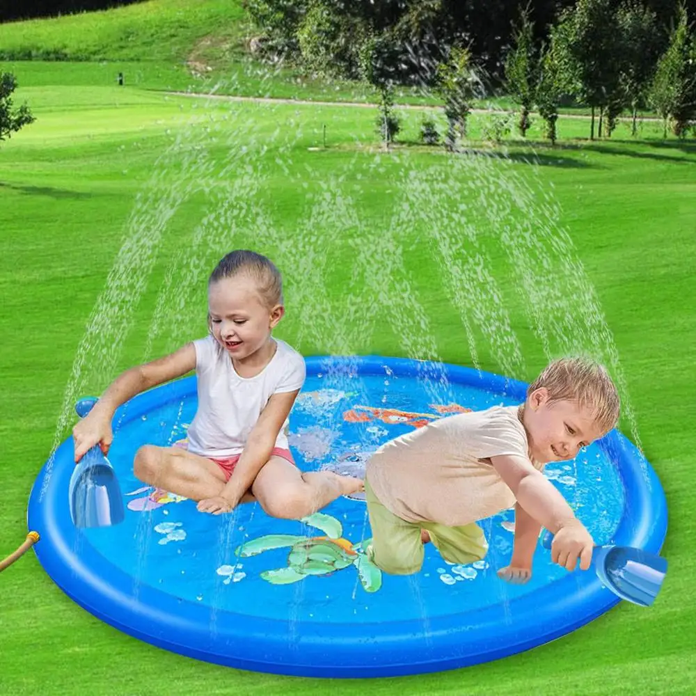 2021 Baby Kids Water Mat Playing Games Water Column PVC Fountain Float Pool Spray  Outdoor Tub Swimming Pool Toys Summer Party images - 6