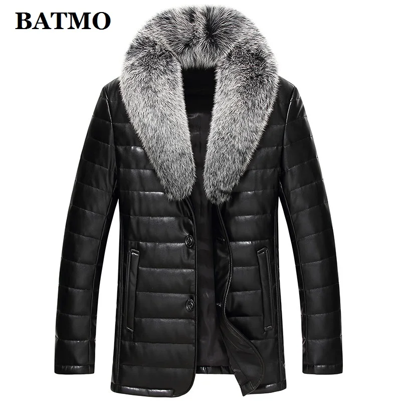 BATMO настоящие кожаные куртки для мужчин 95% Белая куртка с утиным пухом меха лисы