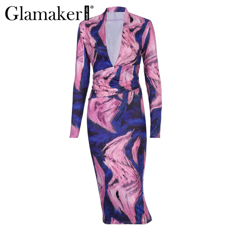 Женское платье-карандаш Glamaker фиолетовое платье с v-образным вырезом и длинным