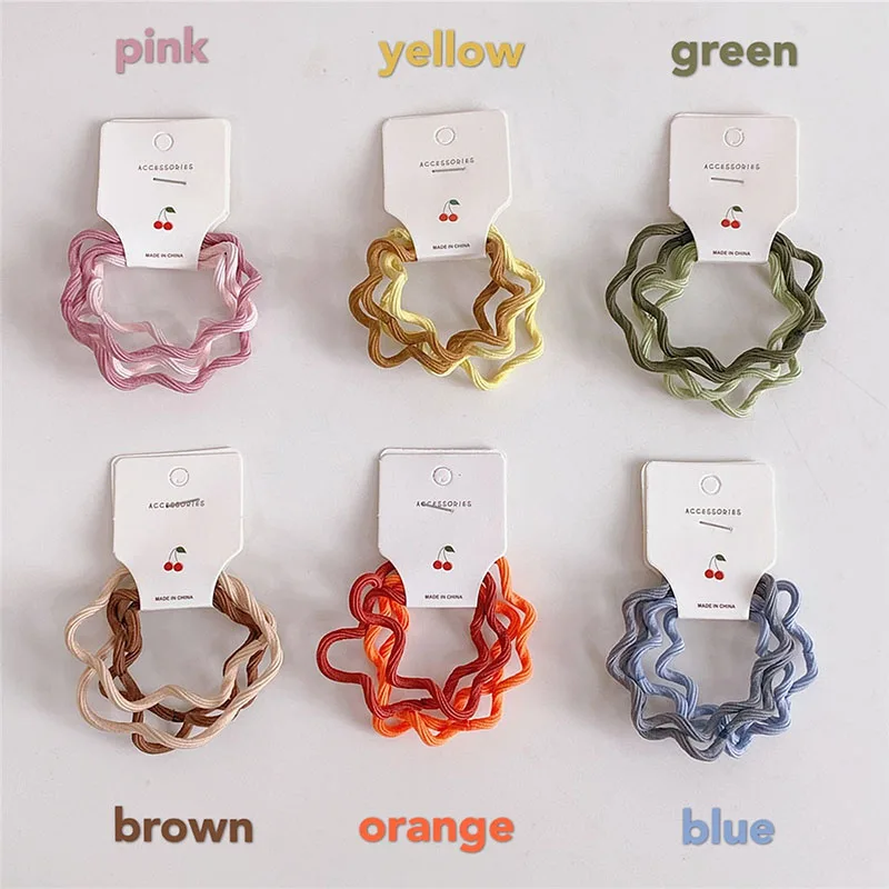 

4Pcs/Set High Elasticity Hair Ties Handmade Solid Color Fashion Hair Rope Wave Hair Scrunchies Hair Ring Kids Hair Accessories